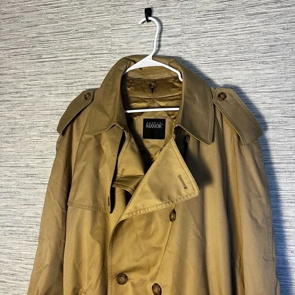 Vintage Austin Manor Belted Khaki Lined Trench Coat Size L (46) - Picture 6 of 8